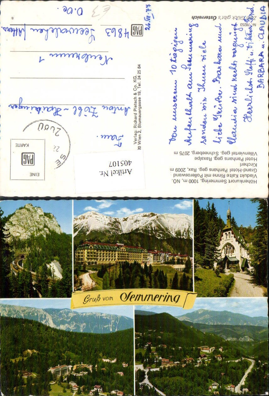 405107,Semmering Totale Viadukt Grand Hotel Panhans Kirche Mehrbildkarte