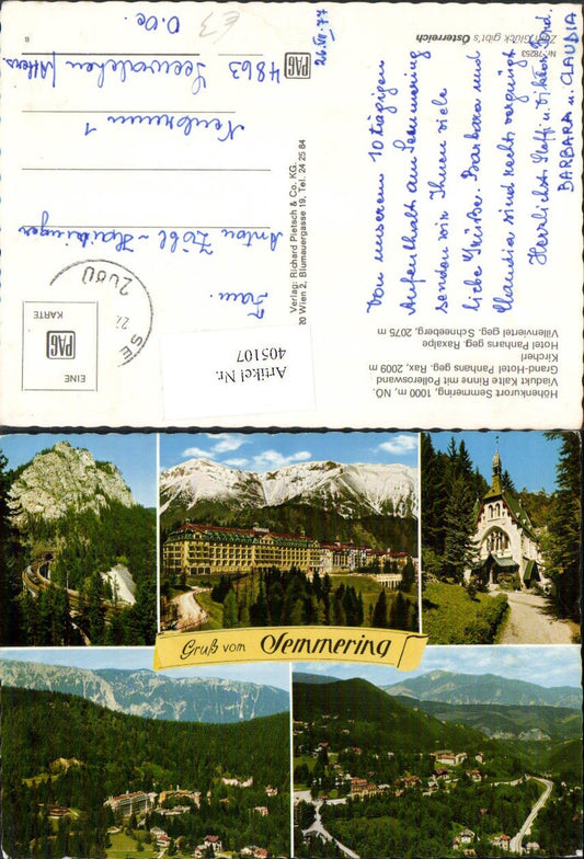 405107,Semmering Totale Viadukt Grand Hotel Panhans Kirche Mehrbildkarte