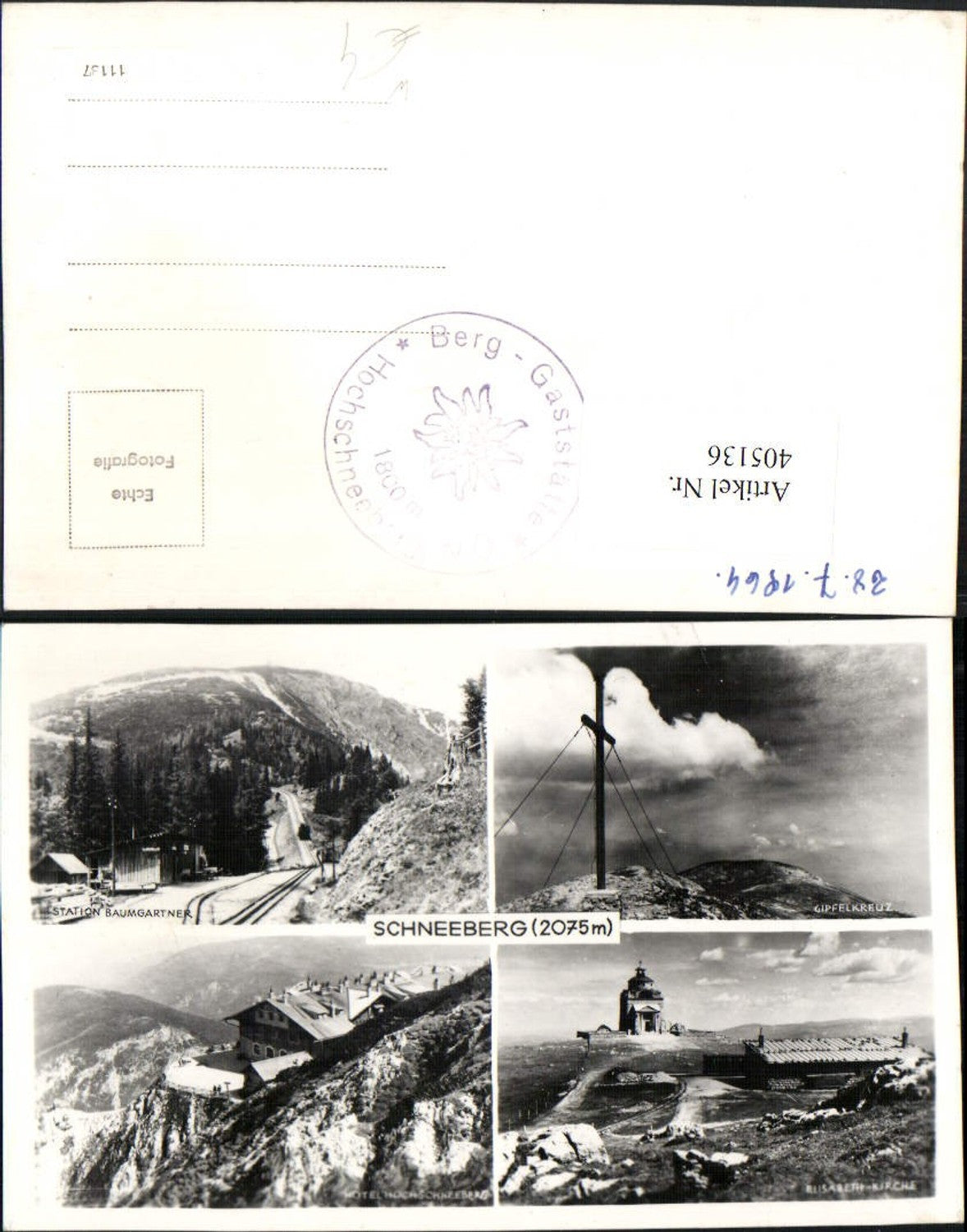 405136,Schneeberg b. Puchberg Gipfelkreuz Station Berghütte Mehrbildkarte