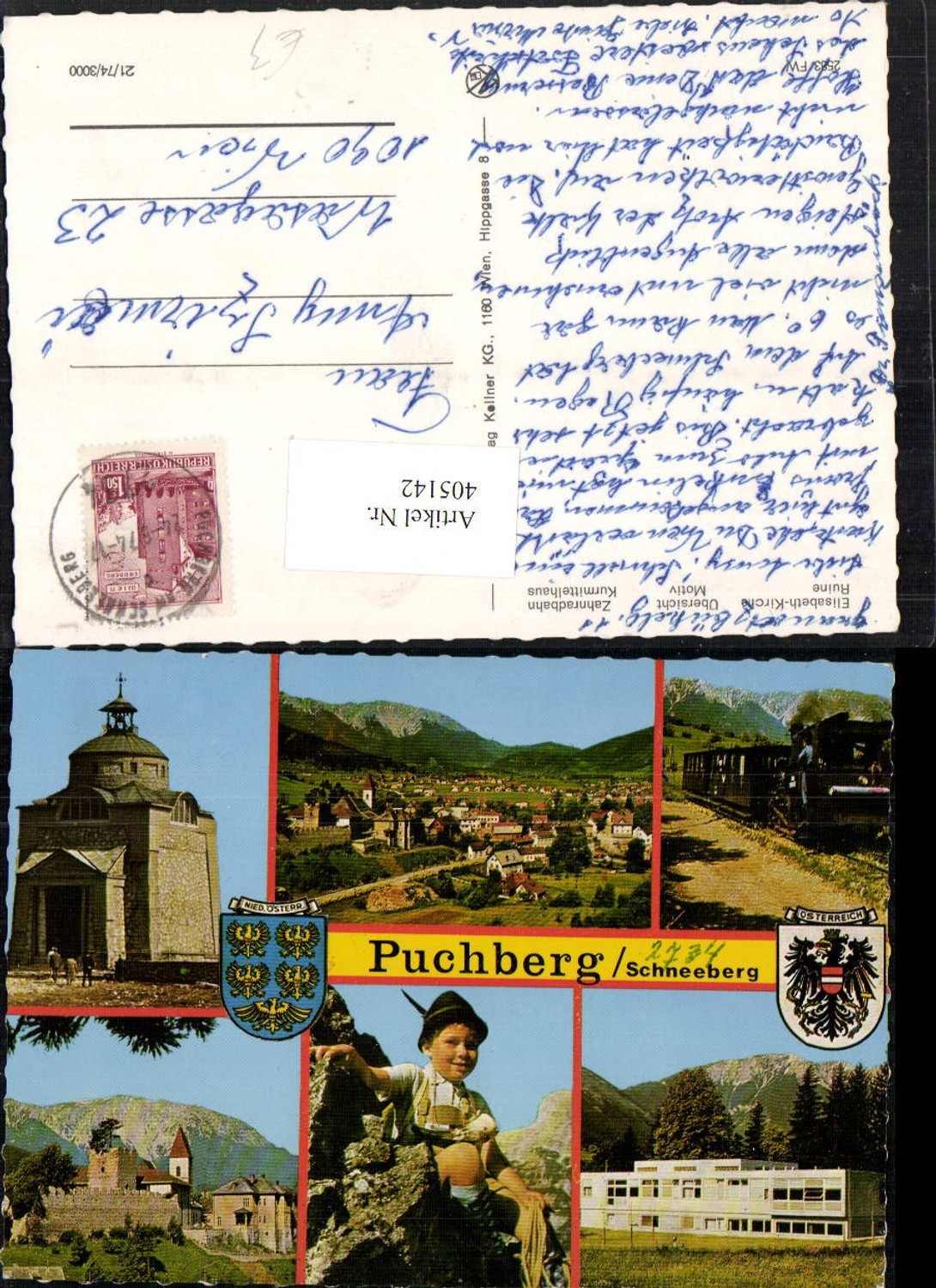 405142,Puchberg am Schneeberg Totale Kirche Ruine Zahnradbahn Mehrbildkarte