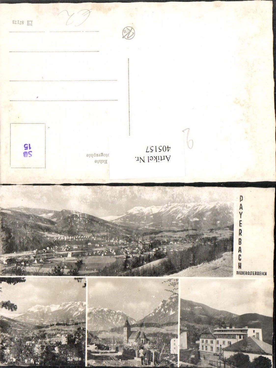 405157,Payerbach Totale Kirche Bergkulissen Mehrbildkarte