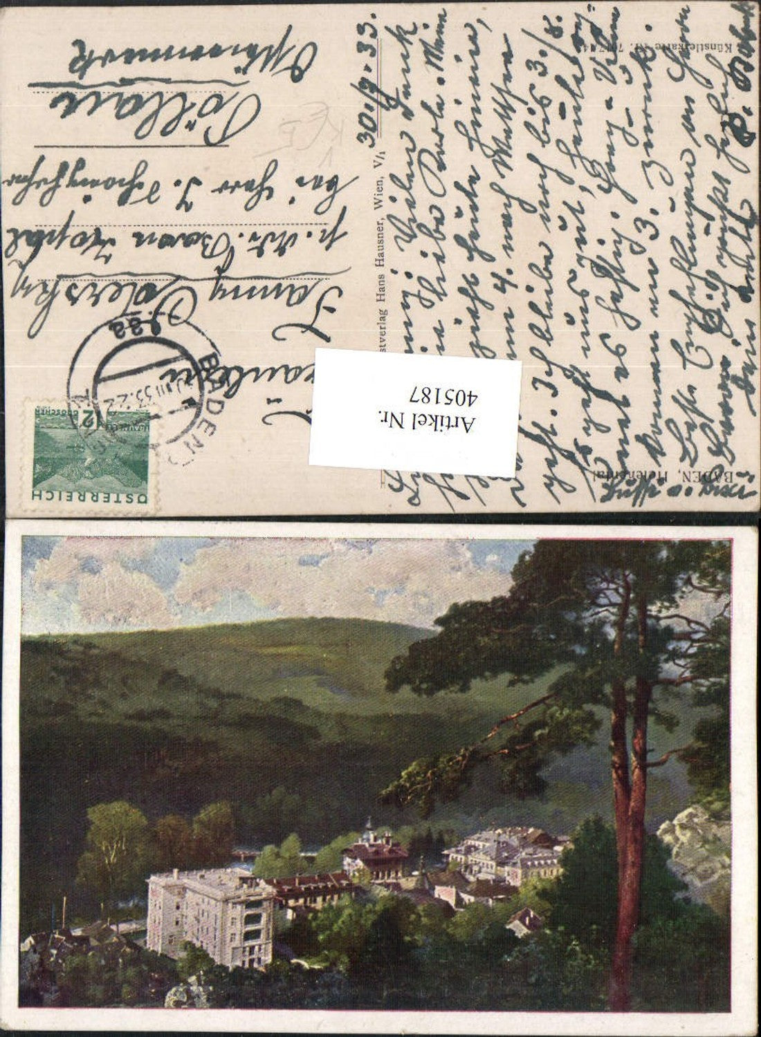 405187,Künstler AK Baden Helenental Teilansicht pub Hans Hausner 7017/14