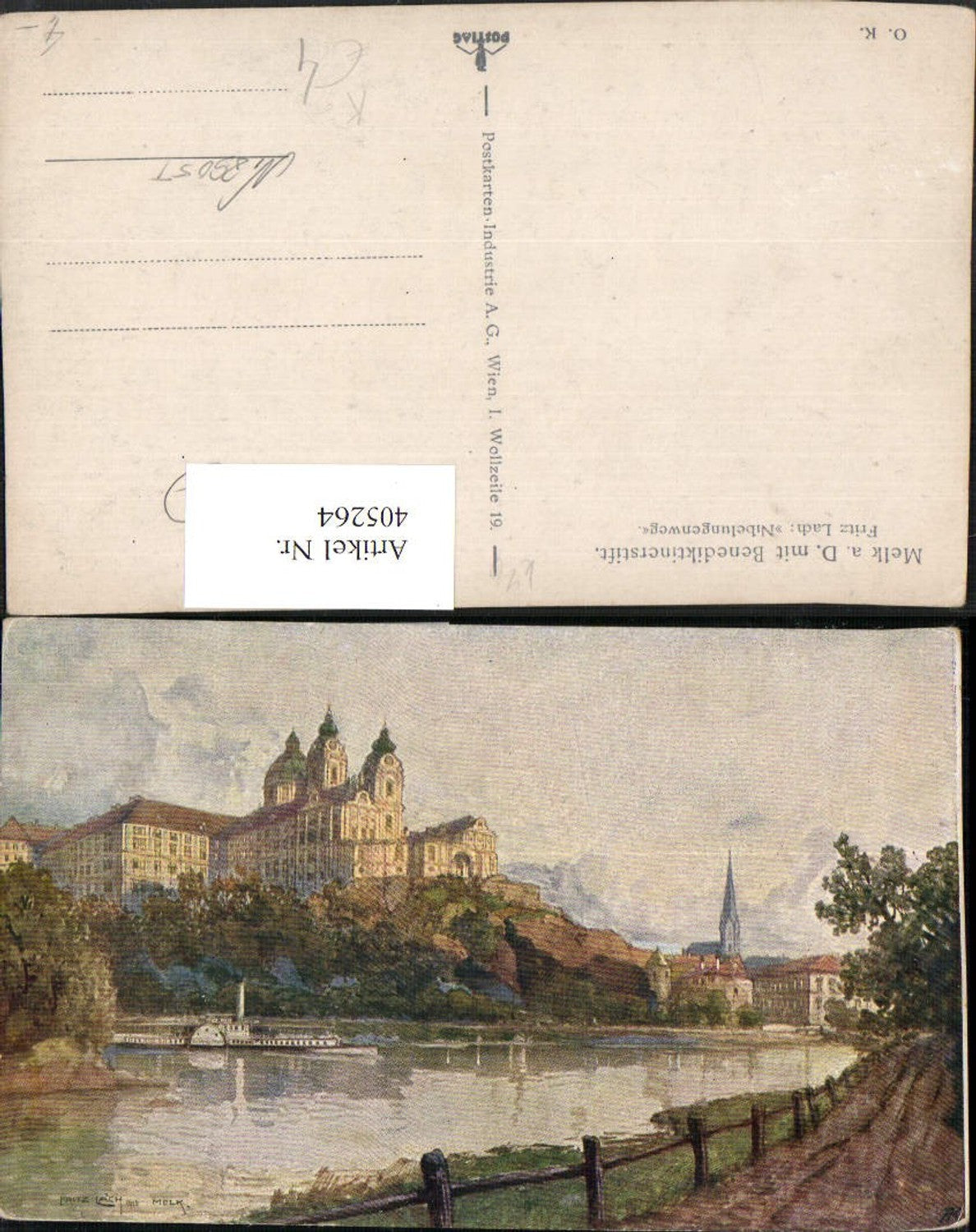 405264,Künstler AK Fritz Lach Melk an d. Donau m. Benediktinerstift Stift