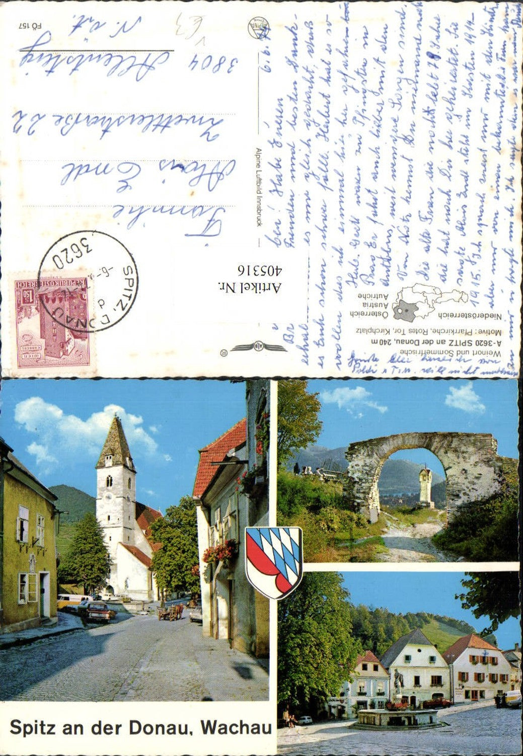 405316,Spitz an d. Donau Kirche Rotes Tor Kirchplatz Mehrbildkarte pub Alpine Luftbild 157