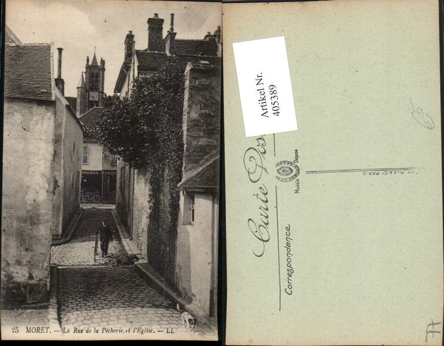 405389,Ile-de-France Seine-et-Marne Moret La Rue de la Pecherie et l'Eglise Gasse
