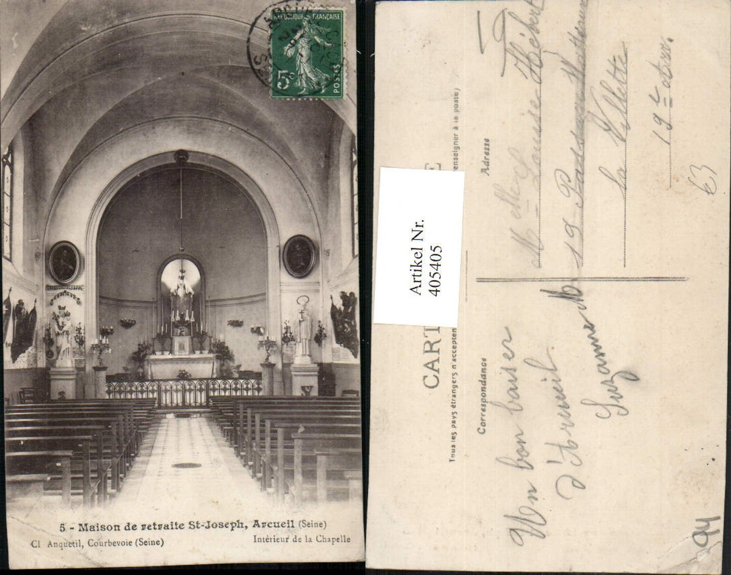 405405,Ile-de-France Val-de-Marne Arcueil Maison de retraite St-Joseph church interior view