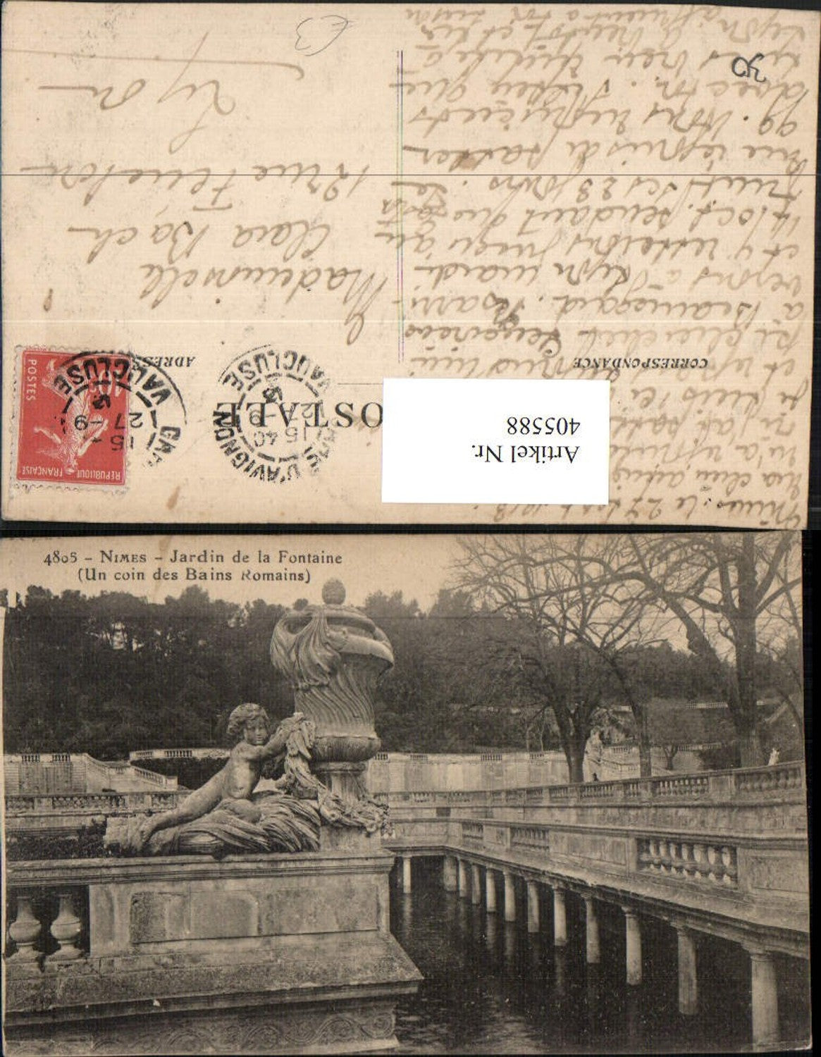 405588,Languedoc-Roussillon Gard Nimes Jardin de la Fontaine Bains Romains Becken