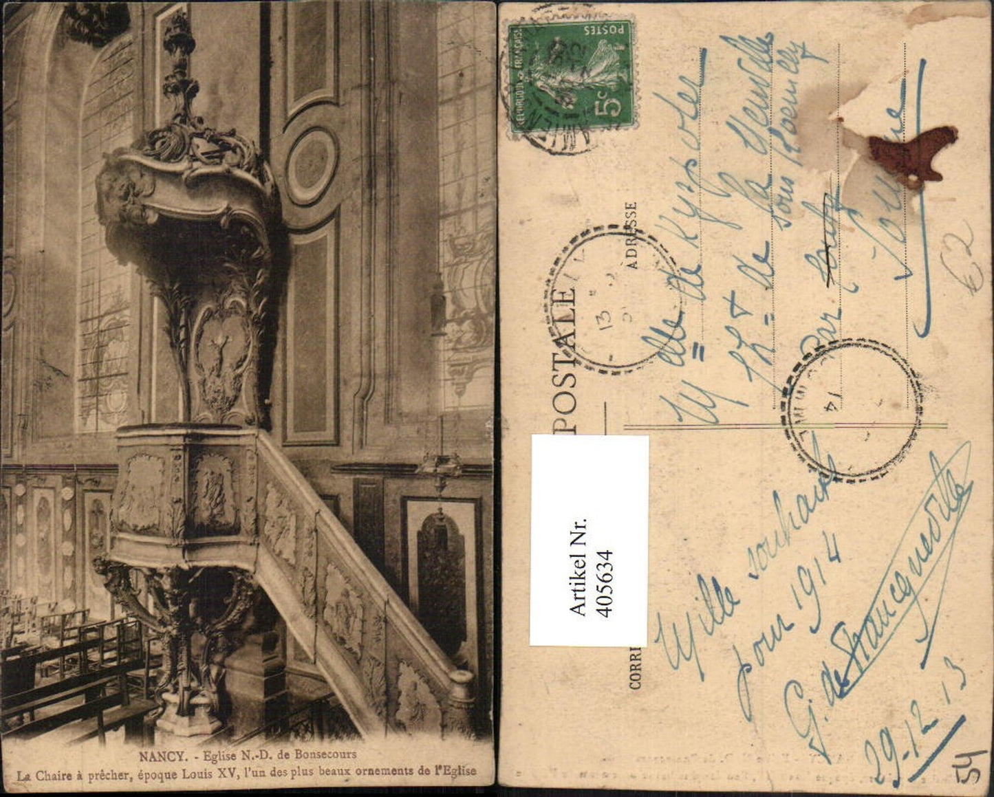 405634,Lothringen Meurthe-et-Moselle Nancy Eglise Notre-Dame de Bonsecours La Chaire Kanzel