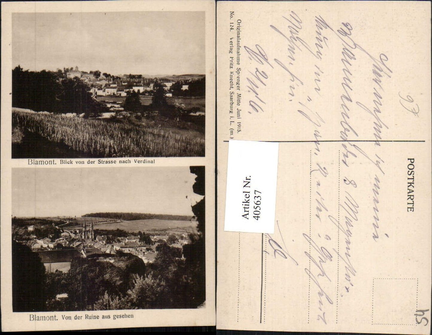 405637,Lothringen Meurthe-et-Moselle Blamont Totale von d. Ruine Mehrbildkarte