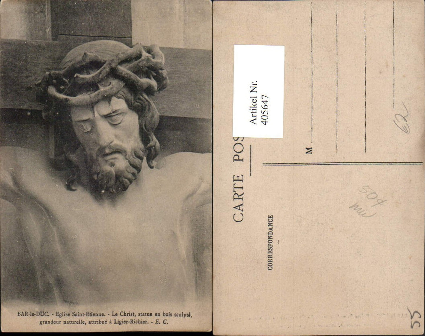 405647,Lothringen Meuse Barl-le-Duc Eglise Saint-Etienne Le Christ Statue Detail