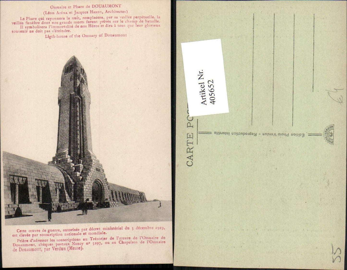 405652,Lothringen Meuse Verdun Ossuaire et Phare de Douaumont Leuchtturm