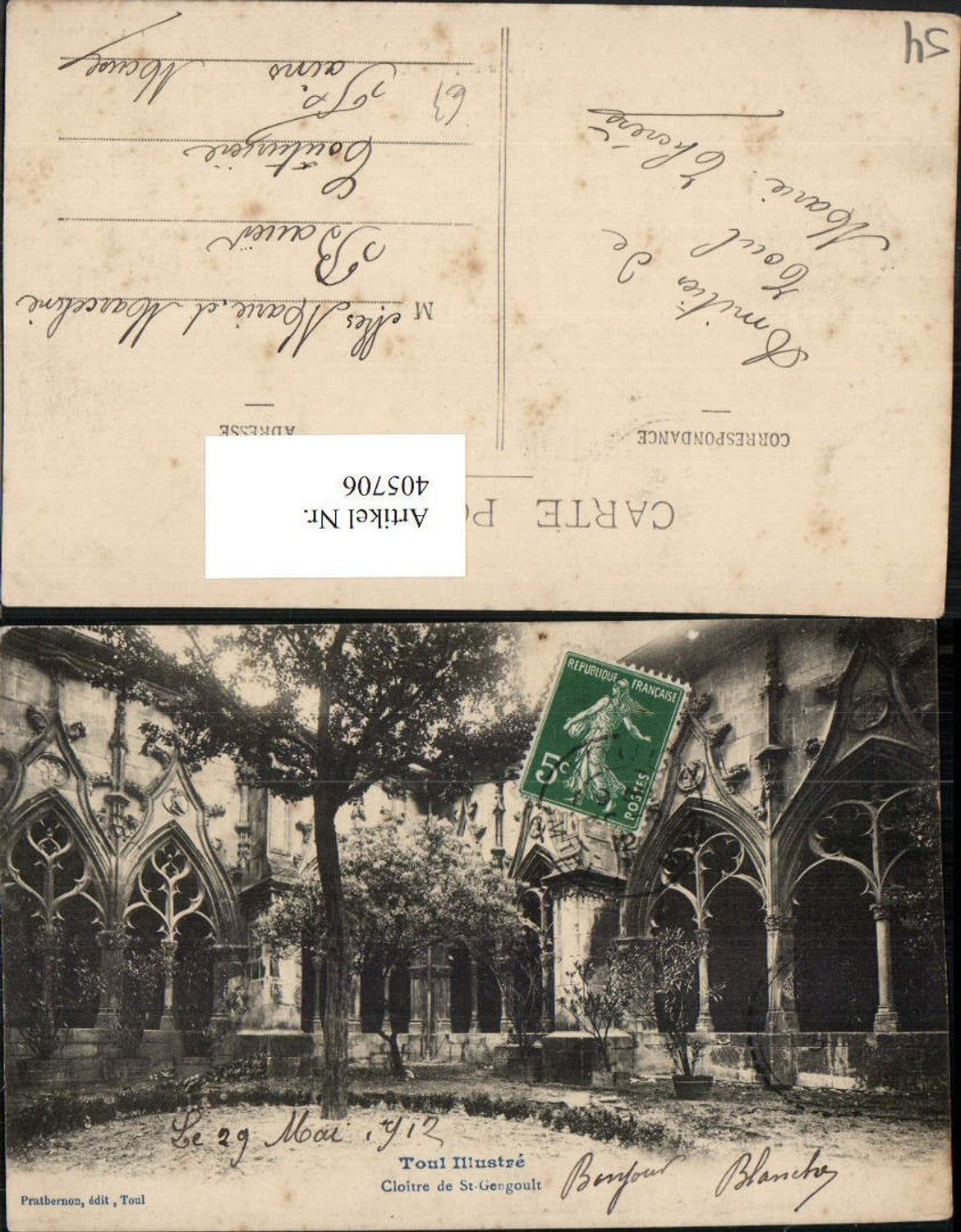 405706,Lothringen Meurthe-et-Moselle Toul Cloitre de St-Gengoult Kloster Arkaden