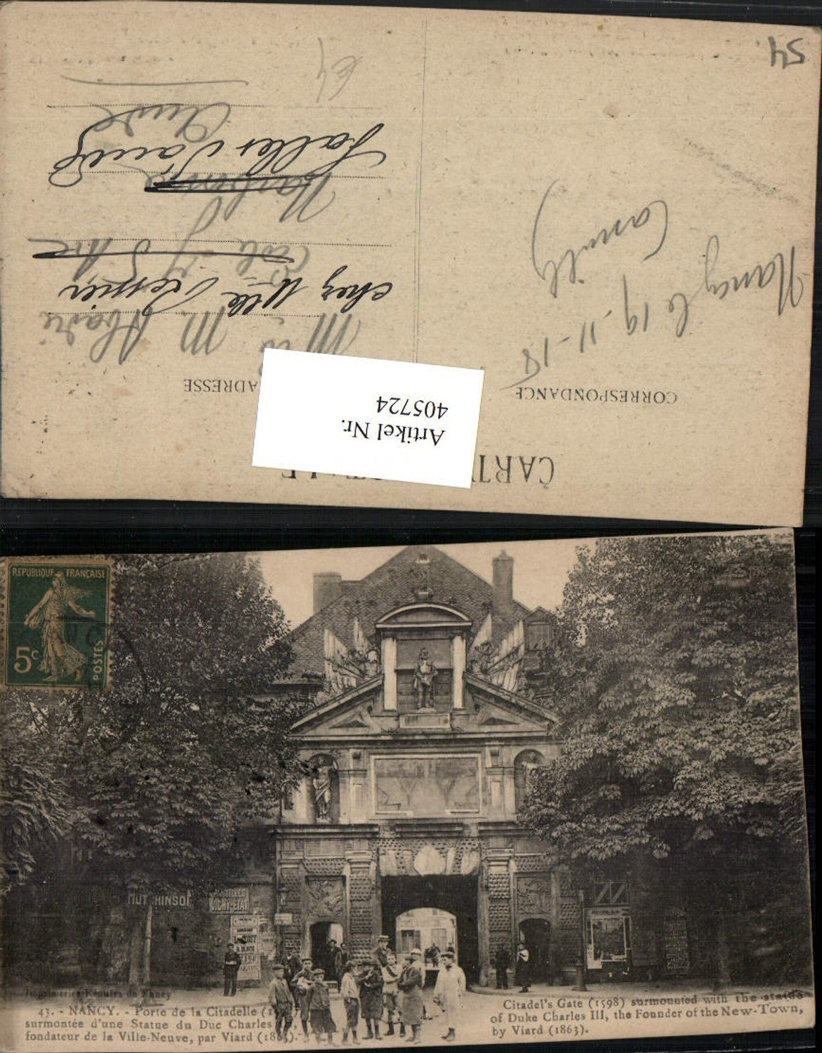 405724,Lothringen Meurthe-et-Moselle Nancy Porte de la Citadelle Portal Tor