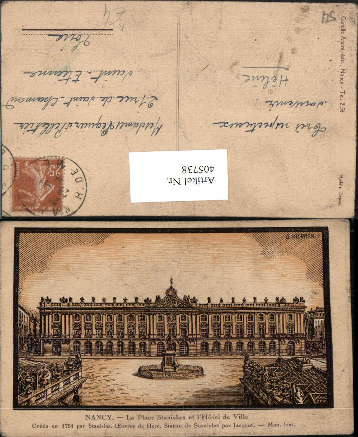 405738,Künstler AK G. Kierren Lothringen Meurthe-et-Moselle Nancy Hotel de Ville Rathaus