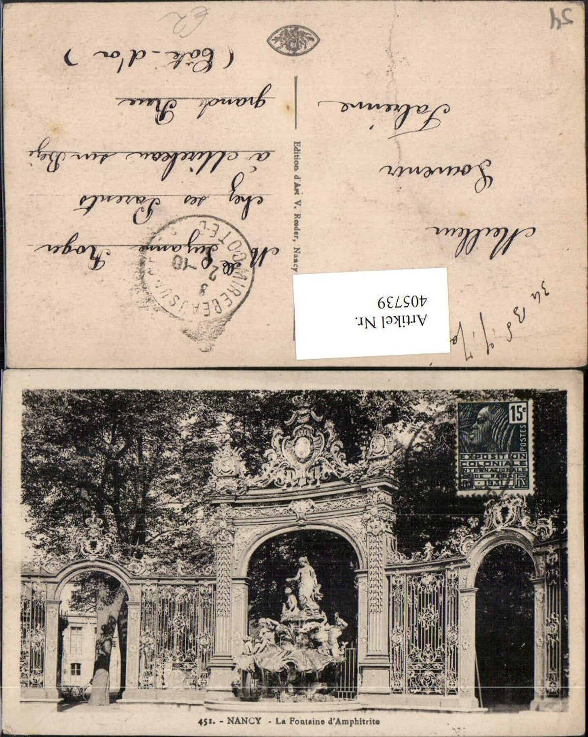 405739,Lothringen Meurthe-et-Moselle Nancy La Fontaine d'Amphitrite Brunnen