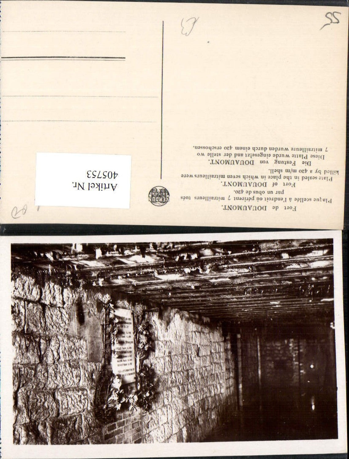 405753,Lothringen Meuse Verdun Fort de Douaumont Plaque Platte