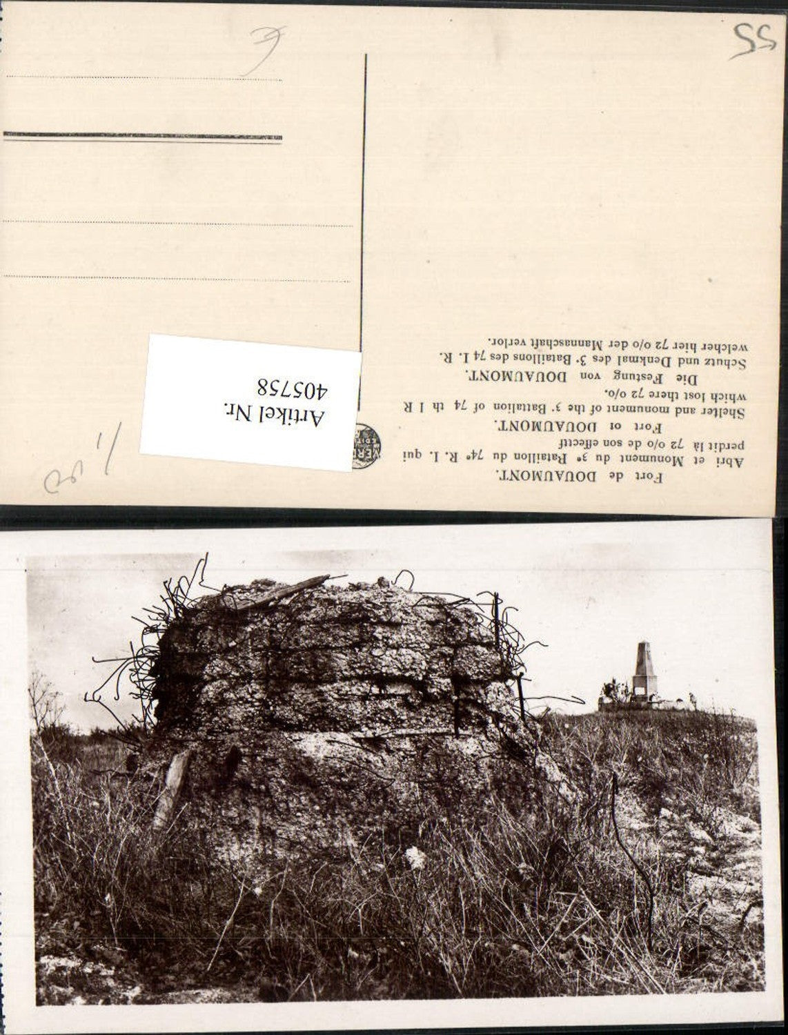 405758,Lothringen Meuse Verdun Fort de Douaumont Abri et Monument Schutz