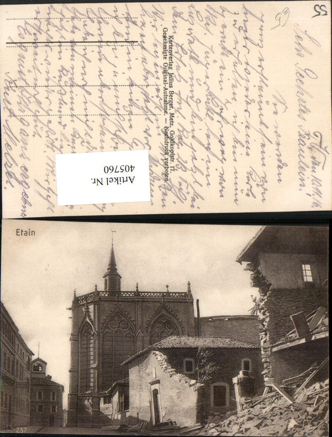 405760, Lorraine Meuse Etain Destruction of Church