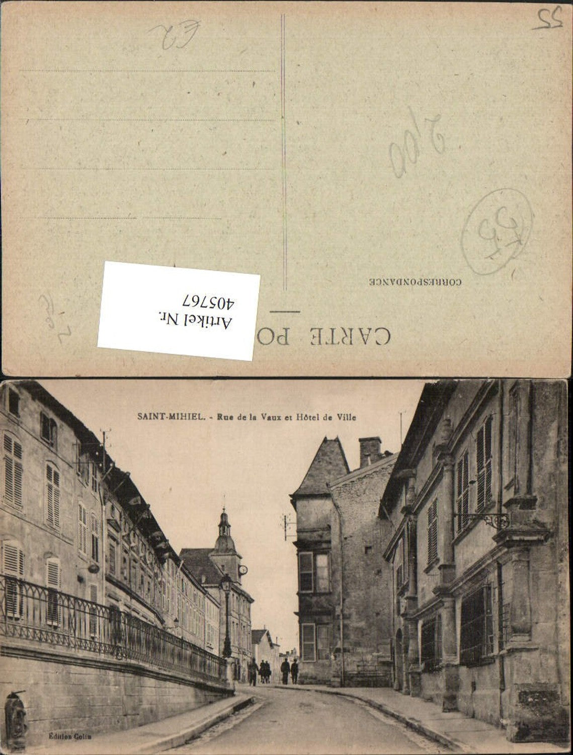 405767,Lothringen Meuse Saint-Mihiel Rue de la Vaux et Hotel de Ville Straßenansicht