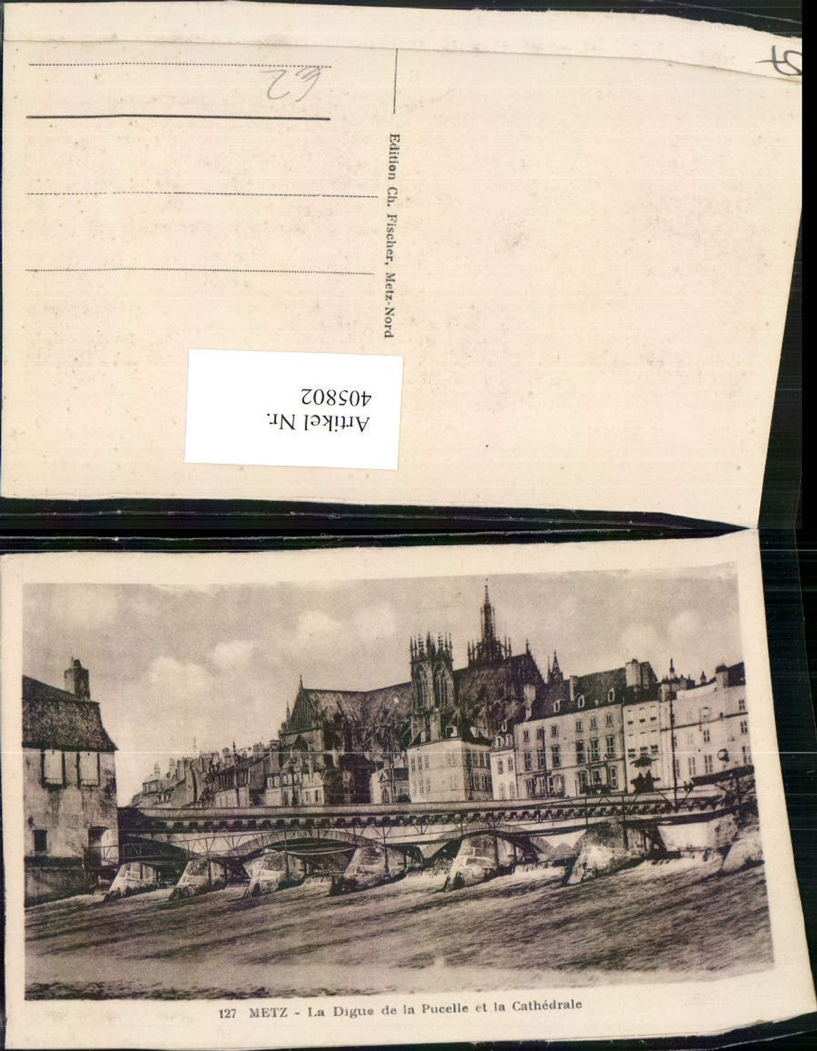405802,Lothringen Moselle Metz La Digue de la Pucelle et la Cathedrale Brücke Kirche