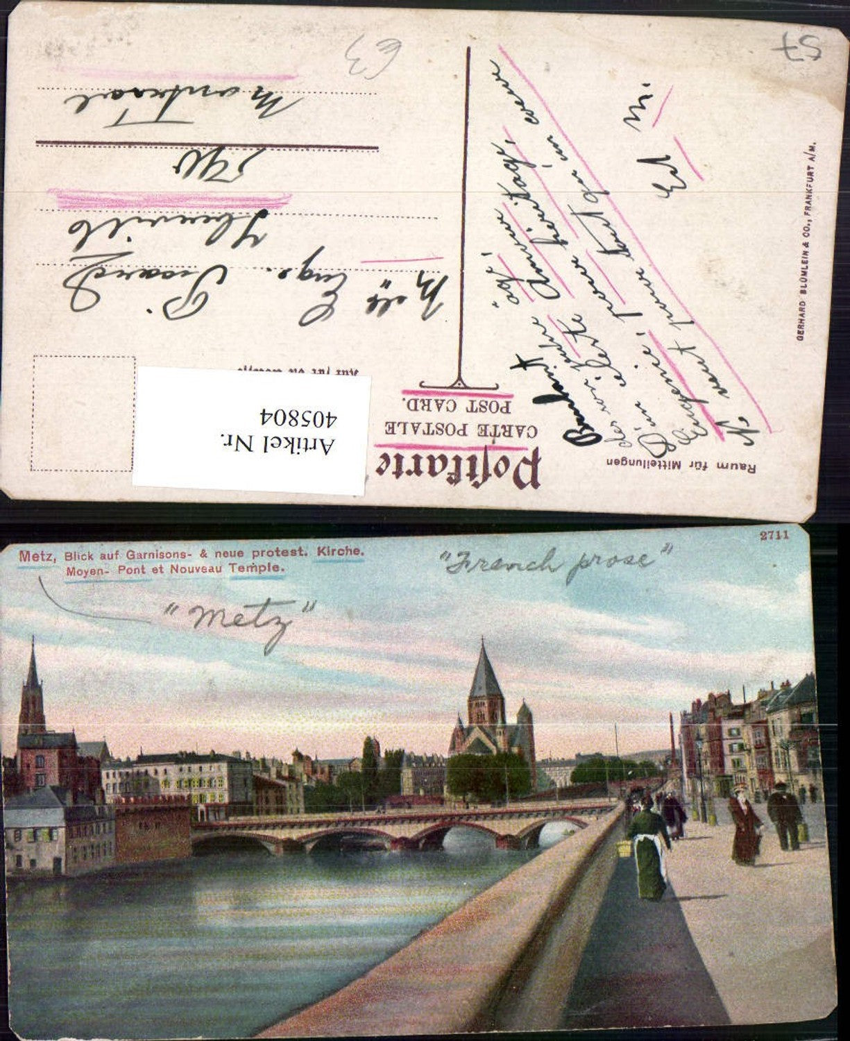 405804,Lothringen Moselle Metz Blick auf Garnisons- und protestantische Kirche Brücke