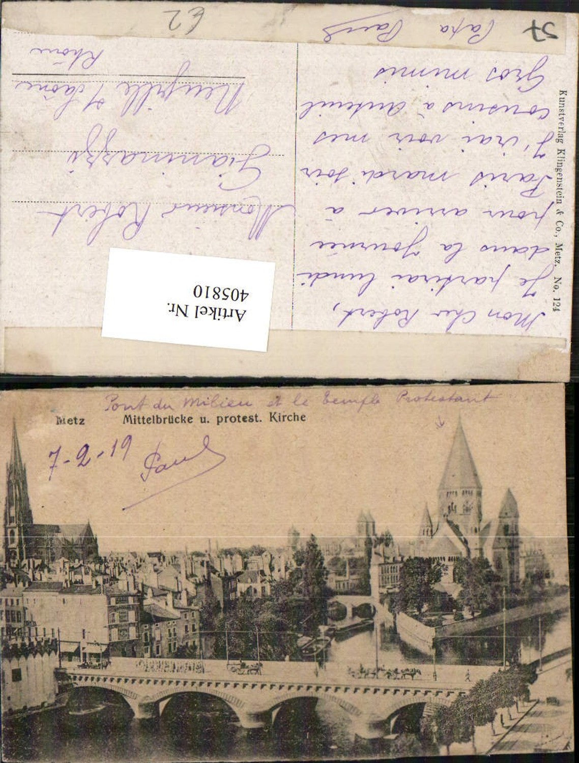405810,Lothringen Moselle Metz Mittelbrücke Brücke m. Kirche