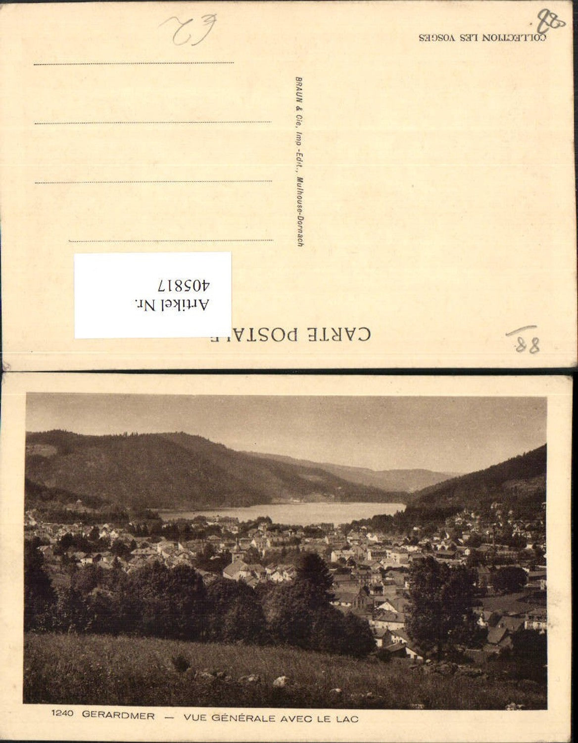405817,Lothringen Vosges Gerardmer Vue Generale avec le Lac Totale See