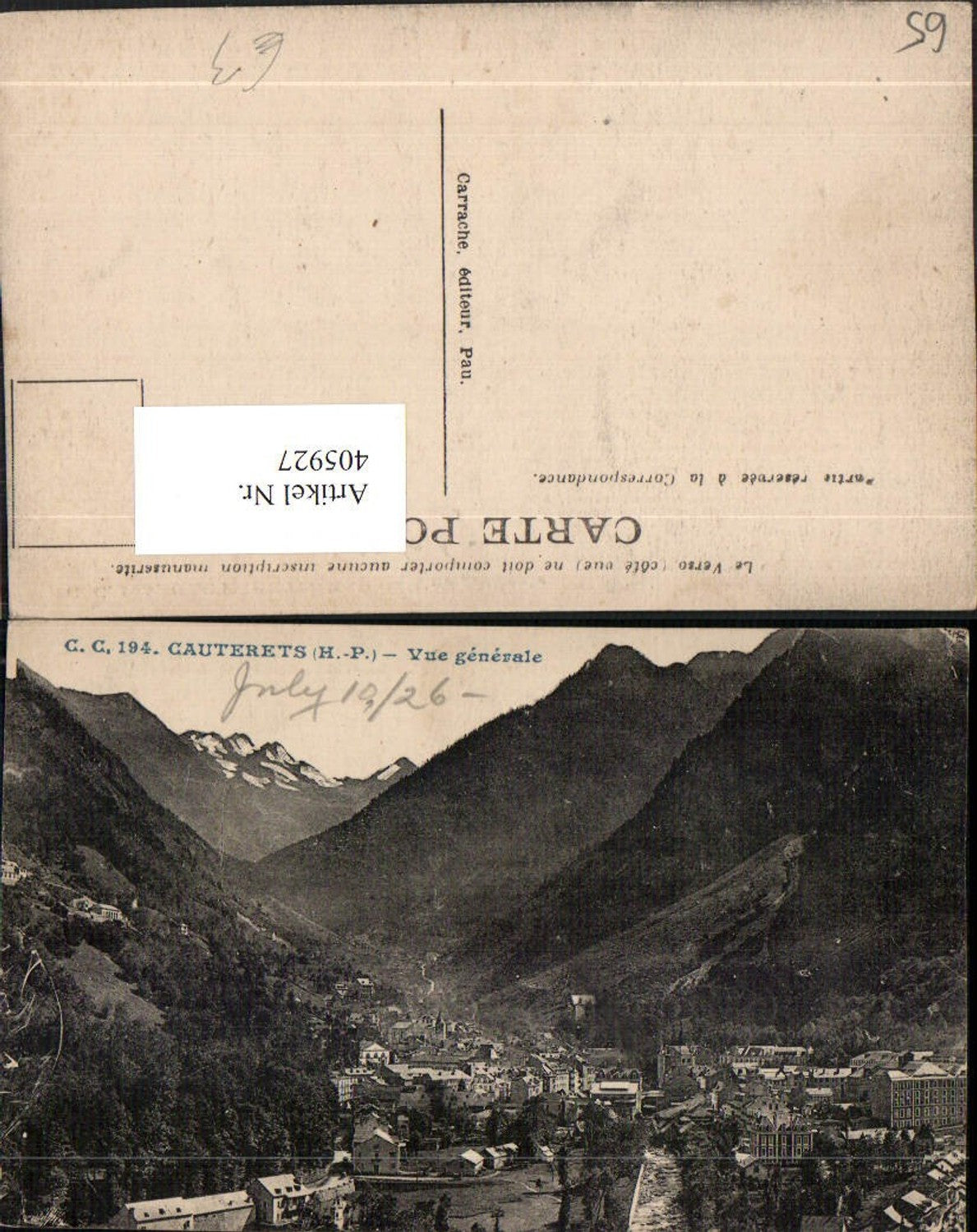 405927,Midi-Pyrenees Hautes-Pyrenees Cauterets Vue generale Totale Bergkulisse