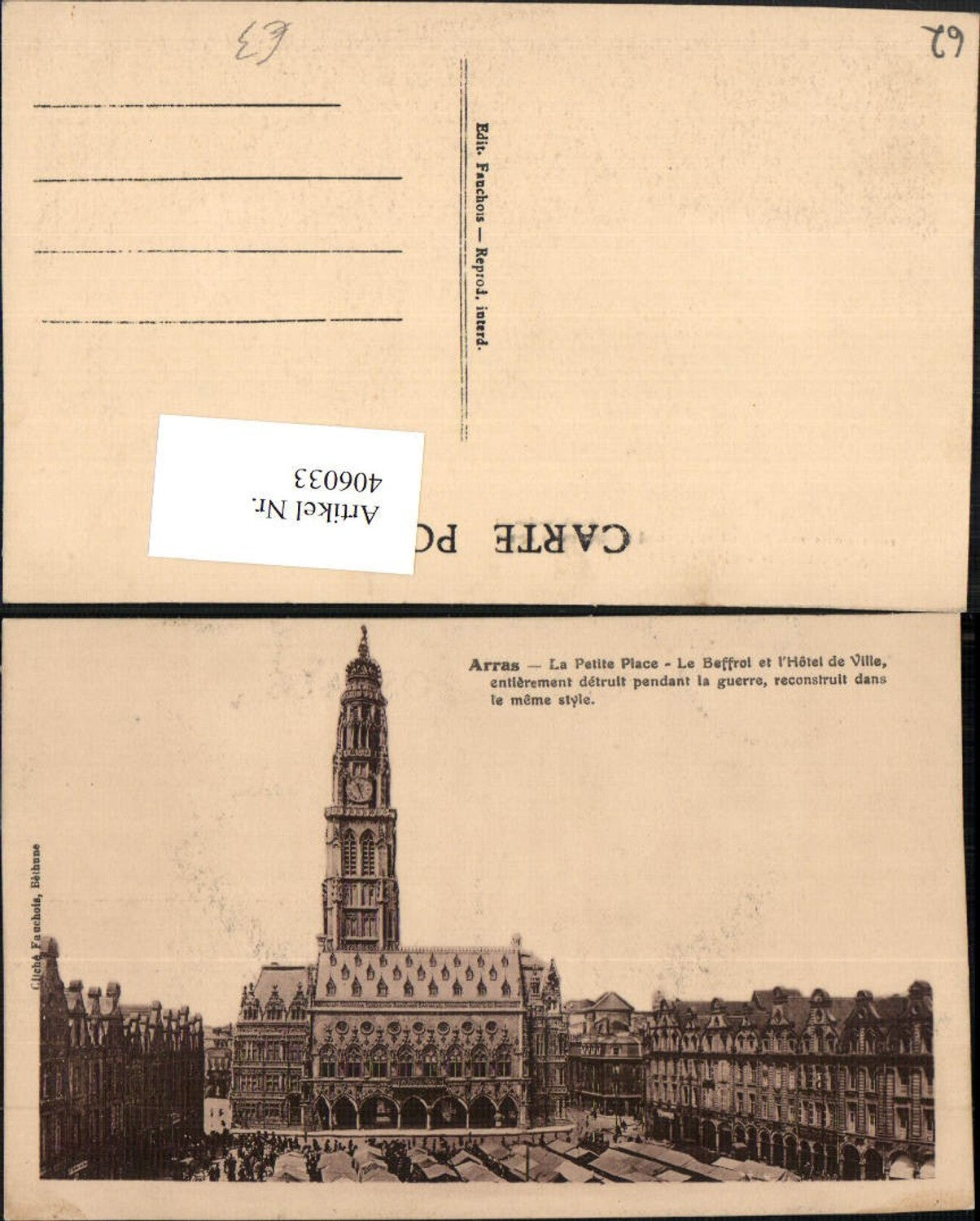 406033,Nord-Pas-de-Calais Pas-de-Calais Arras Le Beffroi et l'Hotel de Ville Rathaus Turm