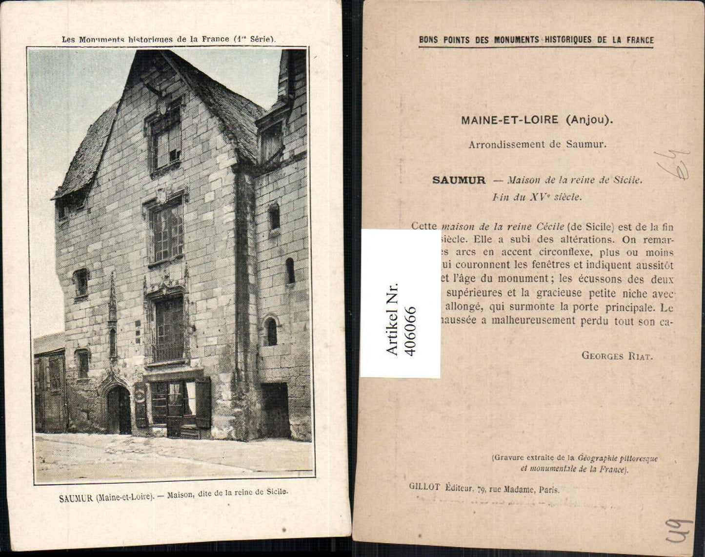 406066,Pays de la Loire Maine-et-Loire Saumur Maison dite de la reine de Sicile Haus