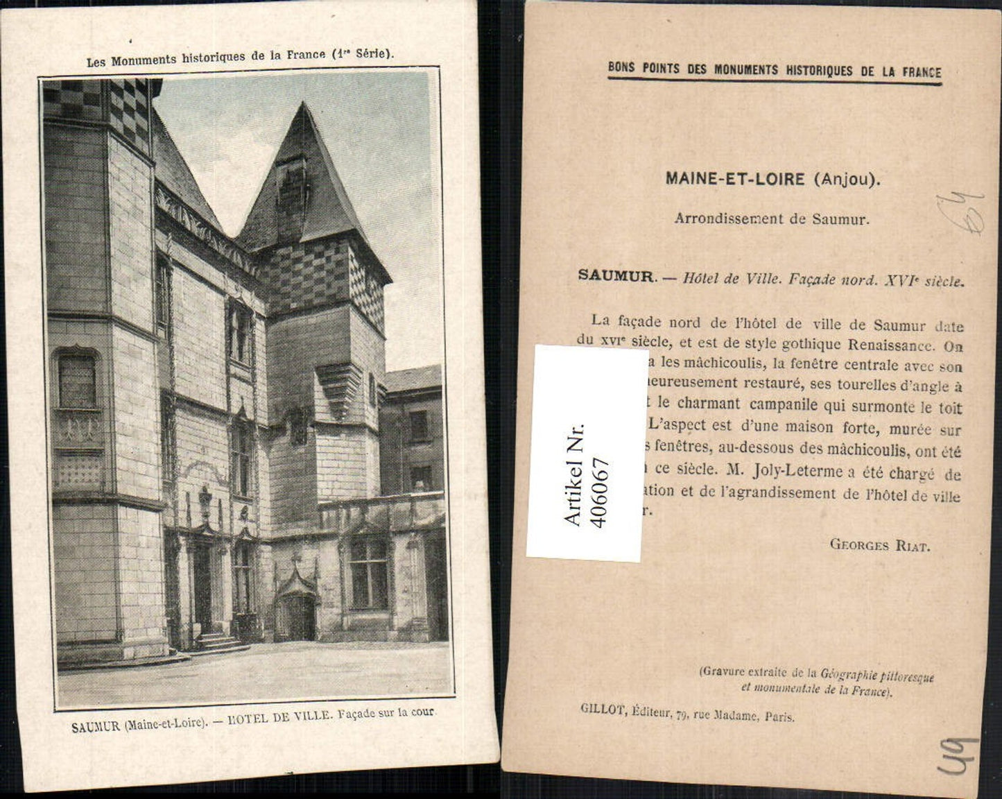 406067,Pays de la Loire Maine-et-Loire Saumur Hotel de Ville Rathaus