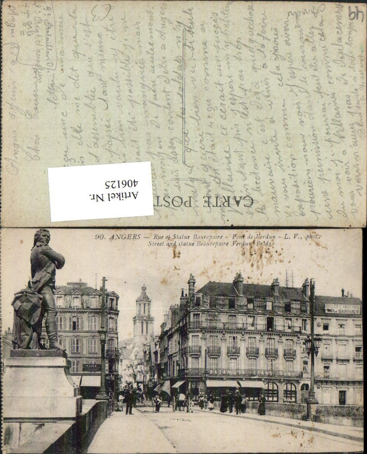 406125,Pays de la Loire Maine-et-Loire Angers Rue et Statue Baurepaire Pont de Verdun Statue