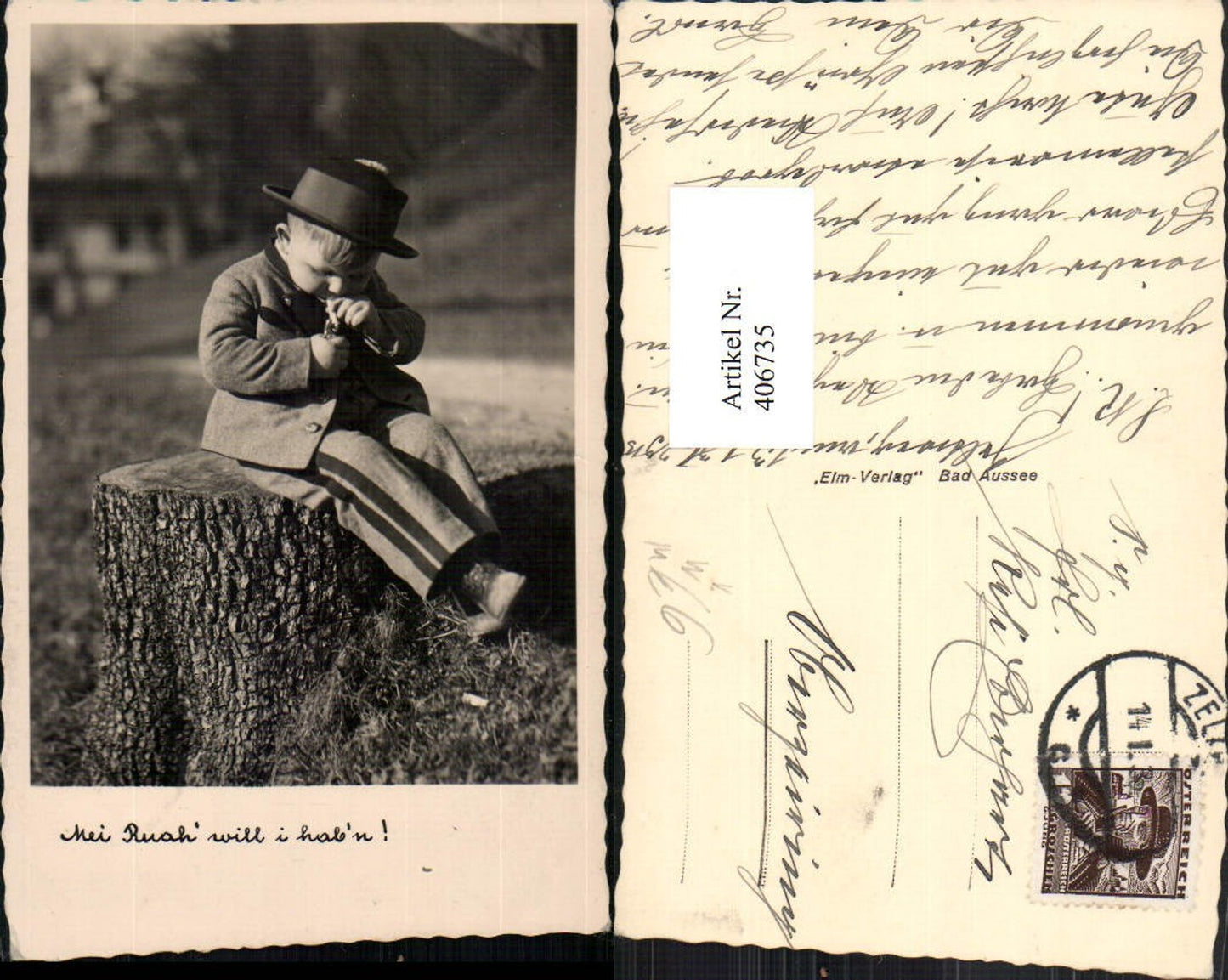 406735,Fotokunst Elm Bad Aussee Mei Ruah will i haben Kind m. Hut Zigarette rauchen