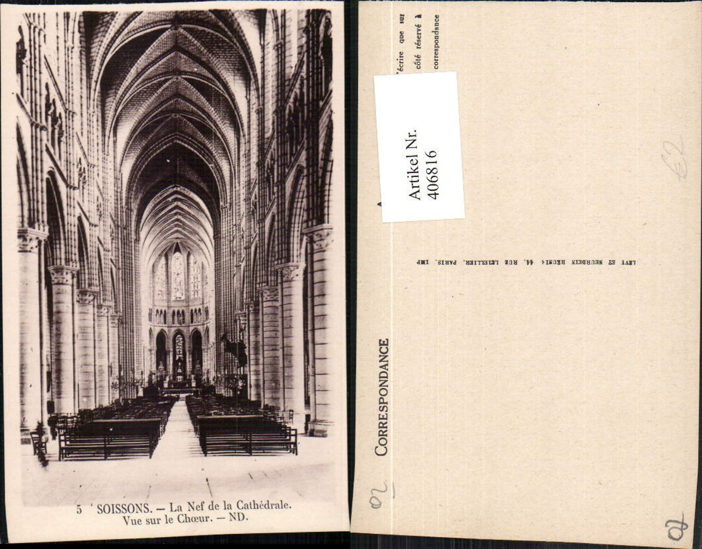 406816,Picardie Aisne Soissons Cathedrale Nef Vue sur le Choeur Kirche