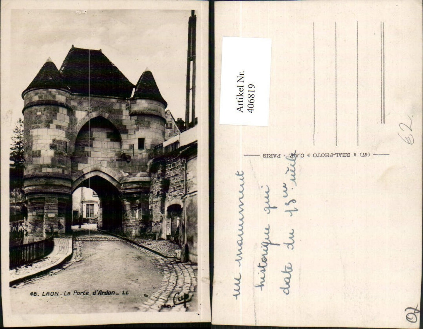 406819,Picardie Aisne Laon La Porte d'Ardon Tor Straßenansicht