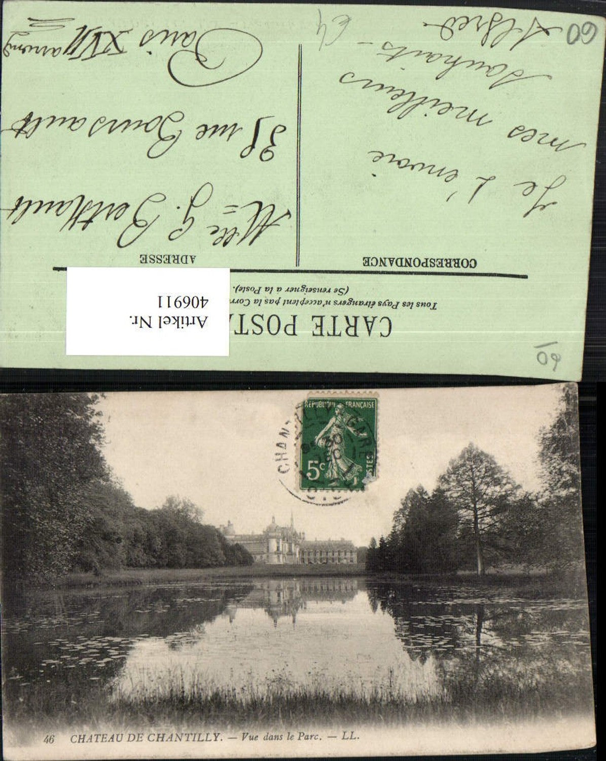 406911,Picardie Oise Chateau de Chantilly Castle Pond