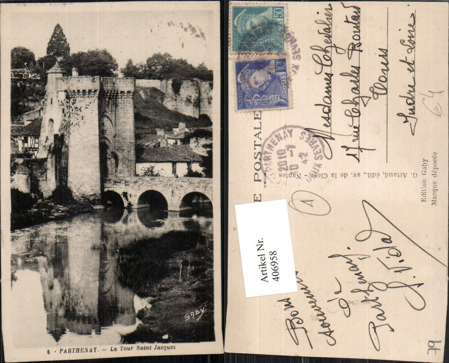 406958,Poitou-Charentes Deux-Sevres Parthenay La Tour Saint-Jacques Turm Brücke