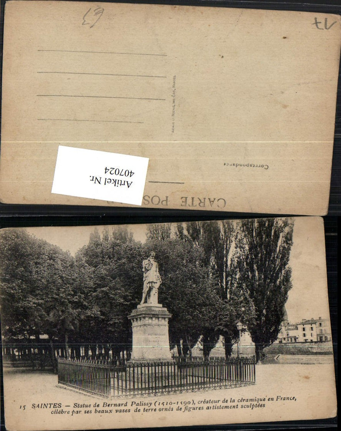 407024,Poitou-Charentes Charente-Maritime Saintes Statue de Bernard Palissy Denkmal