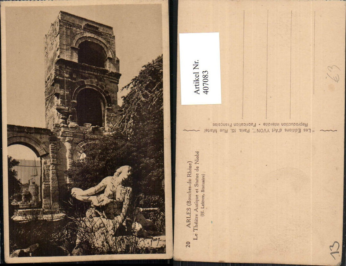 407083,Provence-Alpes-Cote-Azur Bouches-de-Rhone Arles Theatre Antique Statue Niobe Turm
