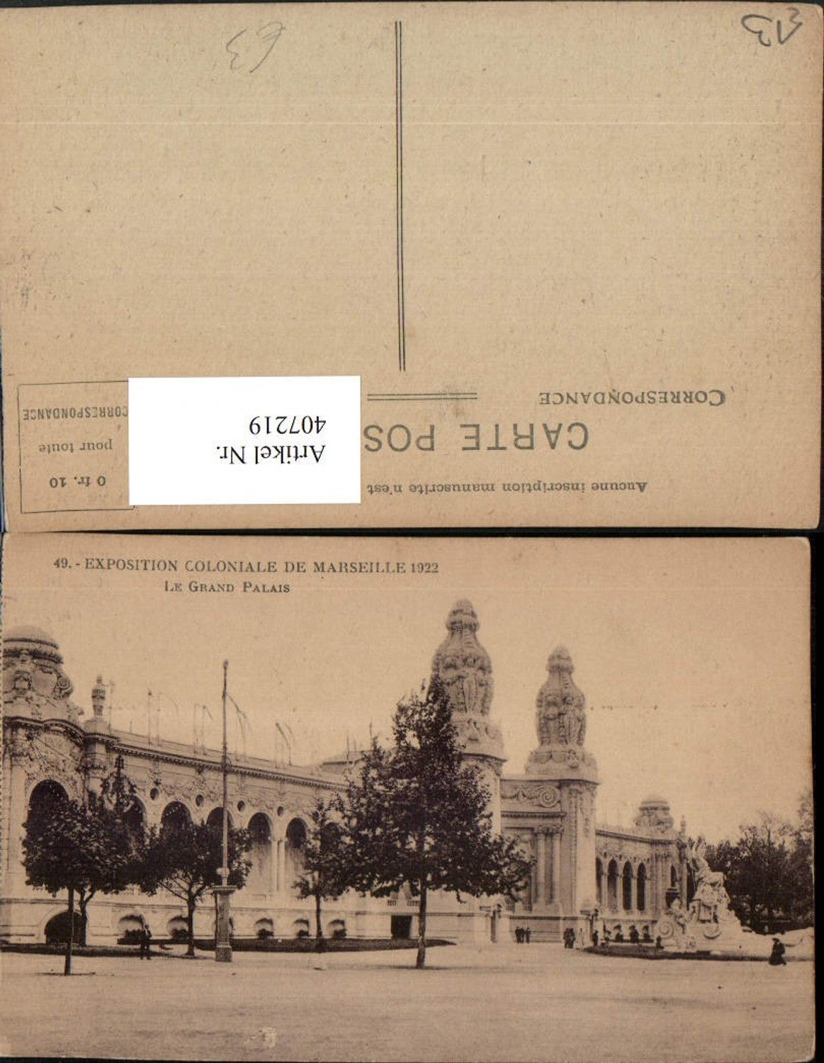 407219,Provence-Alpes-Cote-Azur Bouches-de-Rhone Marseille Exposition Coloniale 1922 Grand Palais