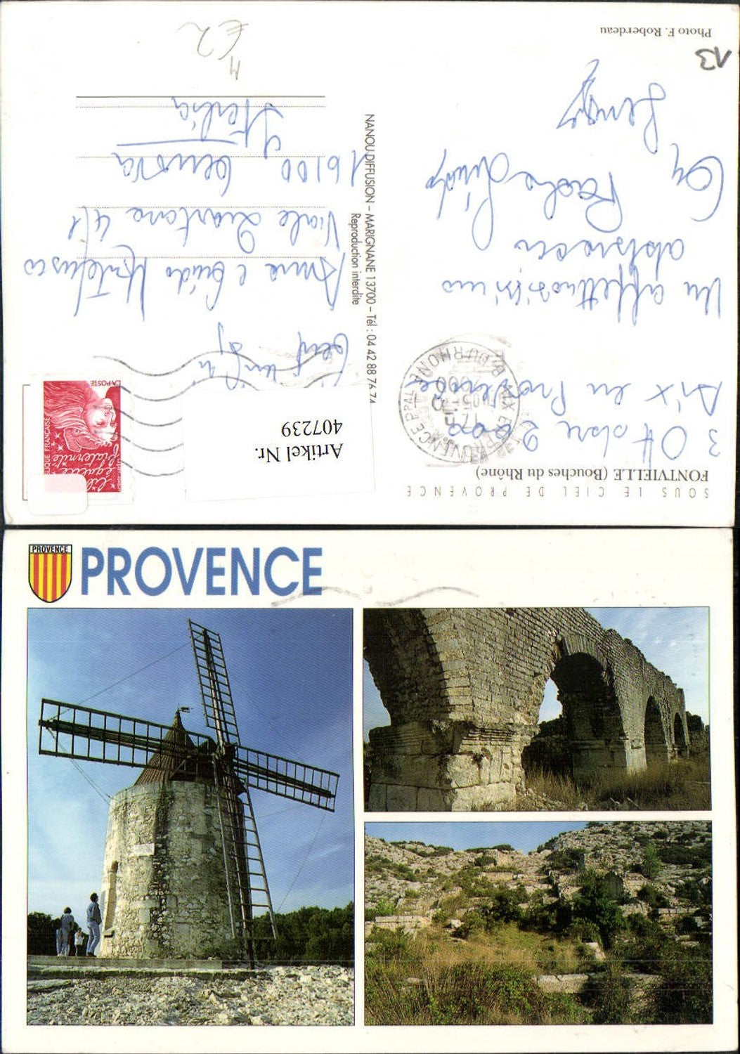 407239,Provence-Alpes-Cote-Azur Bouches-de-Rhone Fontville Windmühle Mühle Brücke Mehrbildkarte