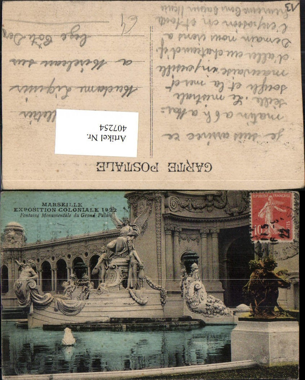 407254,Provence-Alpes-Cote-Azur Bouches-de-Rhone Marseille Exposition Coloniale 1922 Fontaine