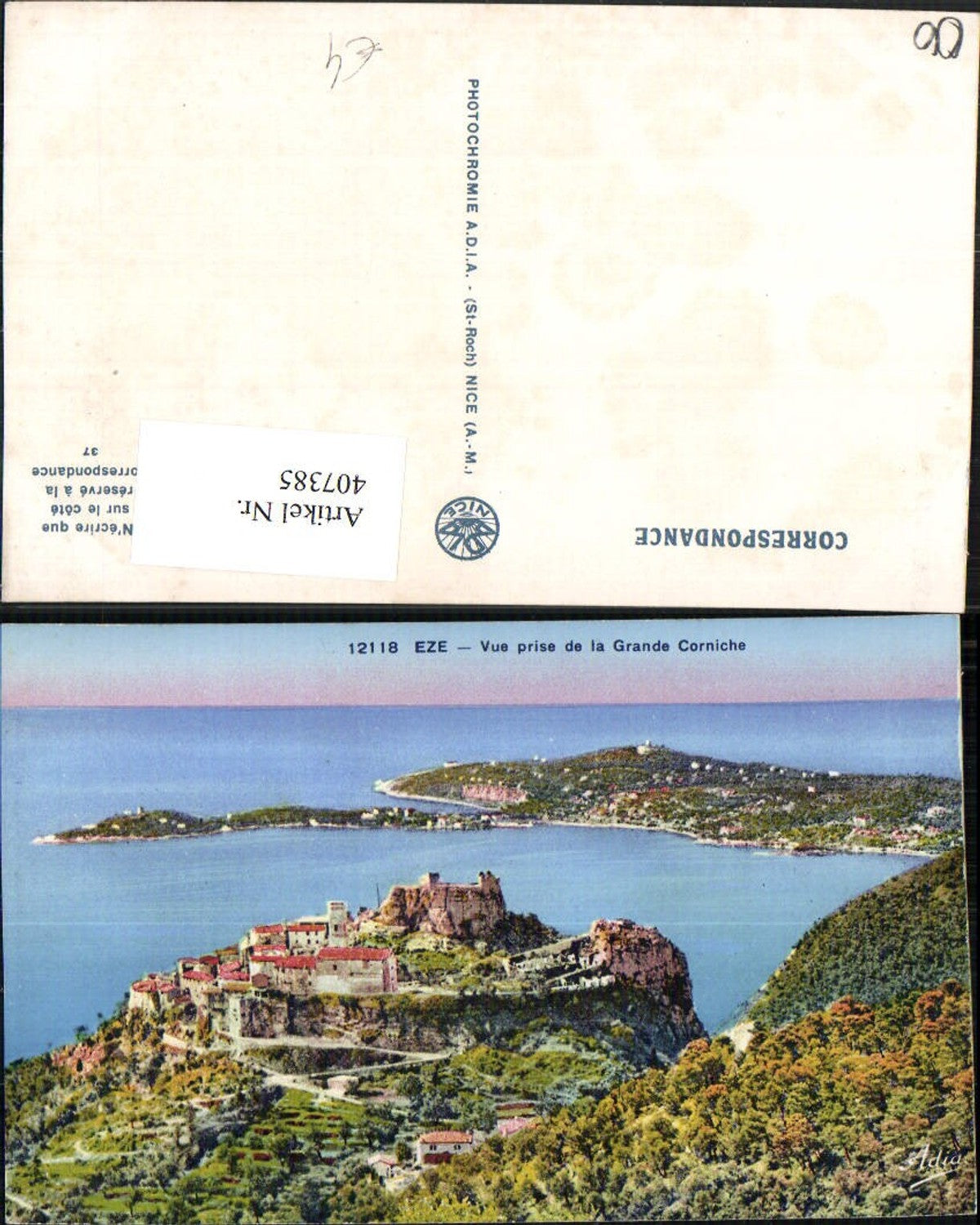 407385,Provence-Alpes-Cote-Azur Alpes-Maritimes Eze Vue prise de la Grande Corniche