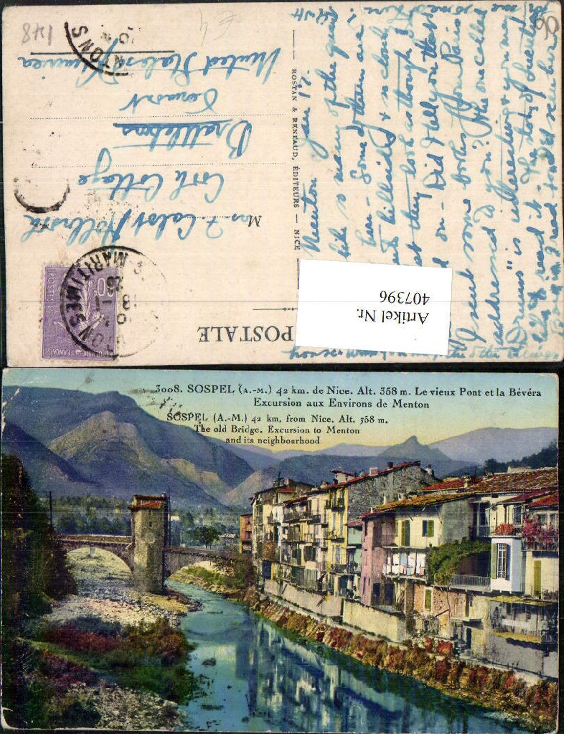 407396,Provence-Alpes-Cote-Azur Alpes-Maritimes Sospel Pont et la Bevera Brücke Bergkulisse