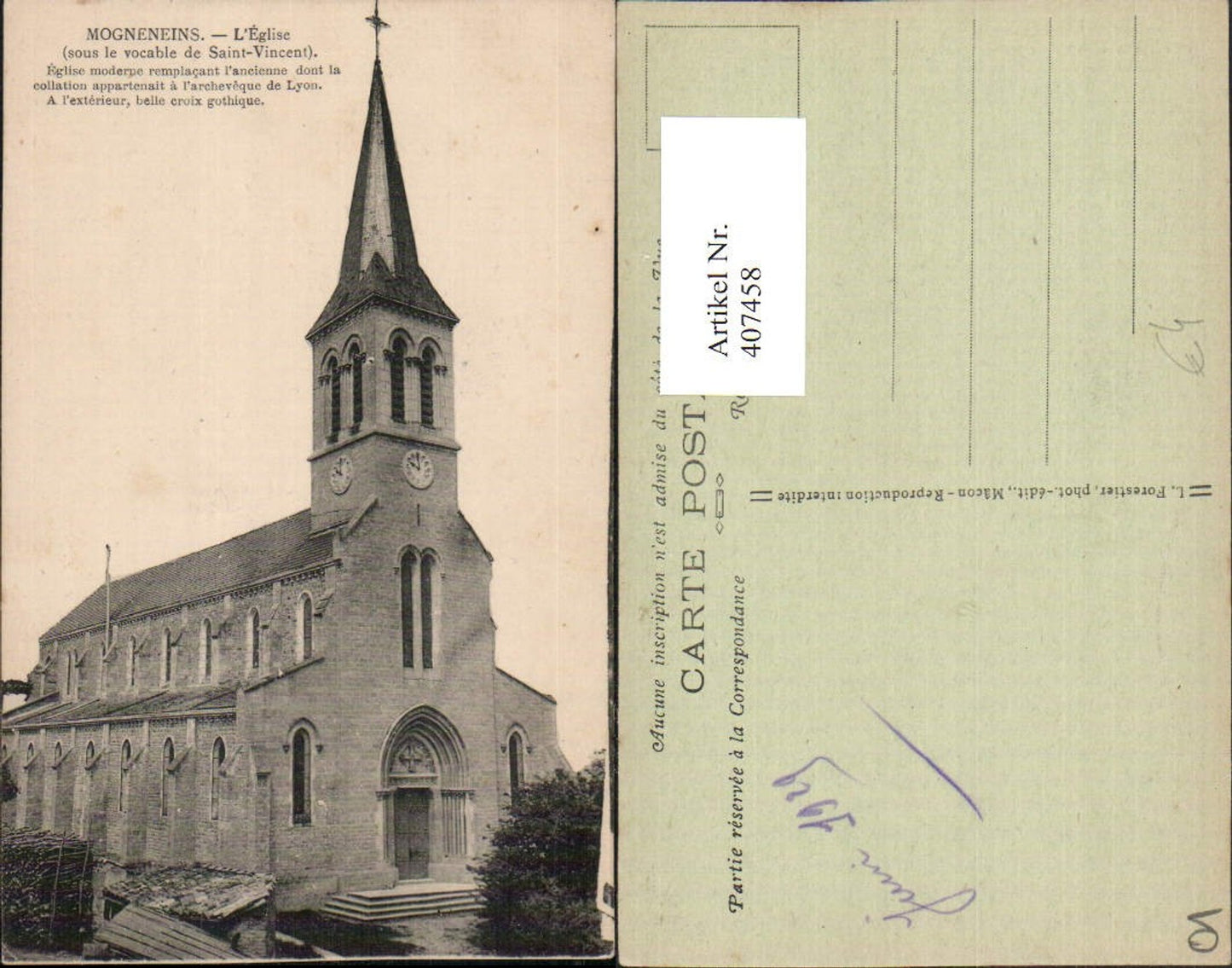 407458,Rhone-Alpes Ain Mogneneins L'Eglise Kirche