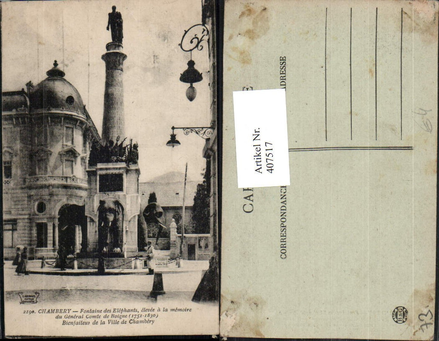 407517,Rhone-Alpes Savoie Chambery Fontaine des Elephants Brunnen
