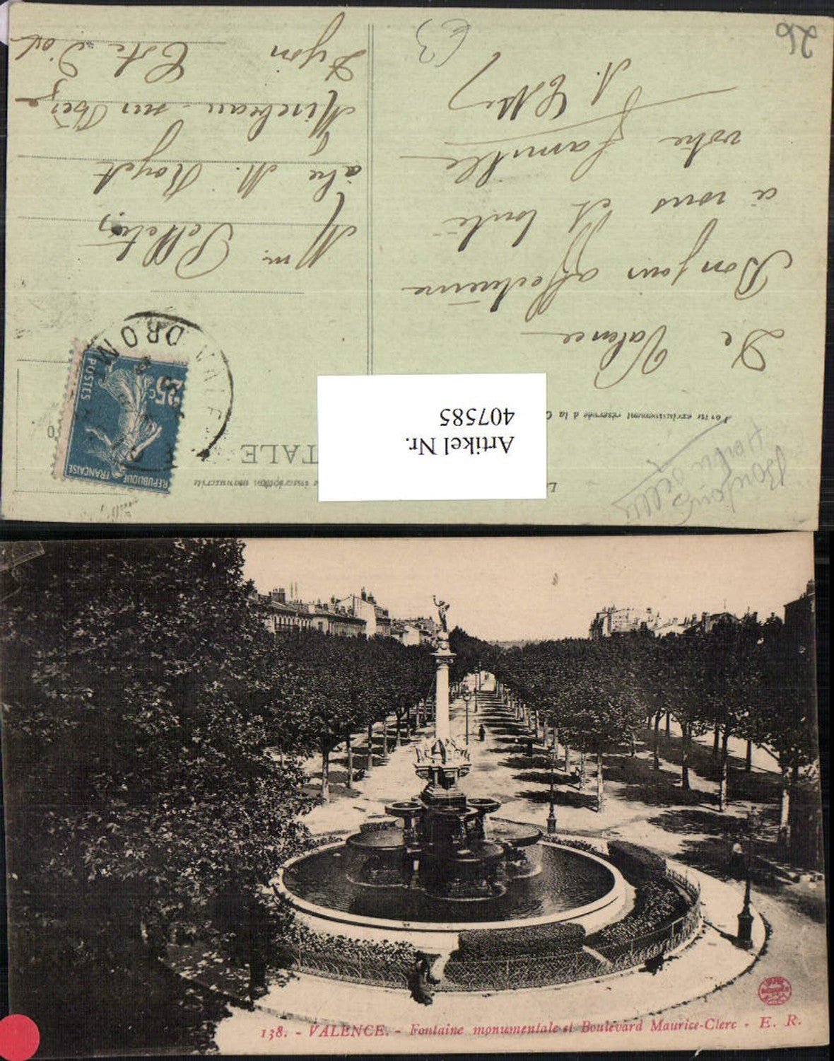 407585,Rhoen-Alpes Drome Valence Fontaine monumentale et Boulevard Maurice-Clerc Brunnen