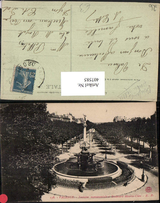 407585,Rhoen-Alpes Drome Valence Fontaine monumentale et Boulevard Maurice-Clerc Brunnen
