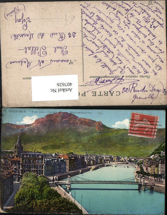 407626,Rhone-Alpes Isere Grenoble Teilansicht Brücken Bergkulisse