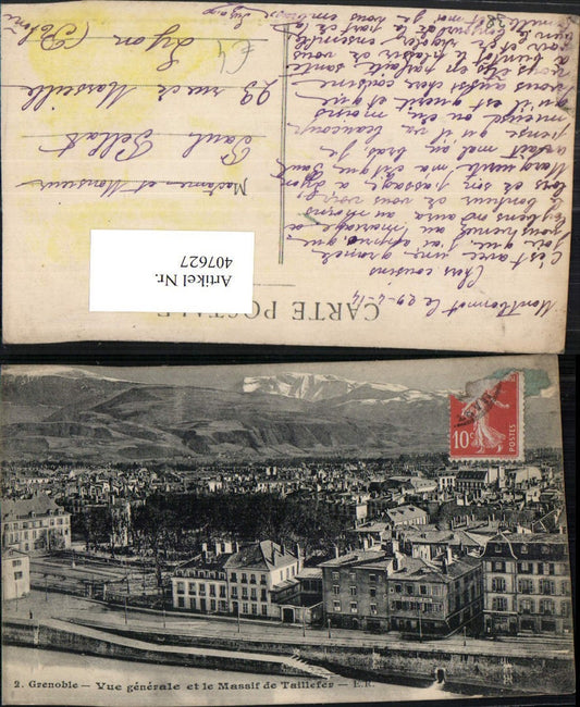 407627,Rhone-Alpes Isere Grenoble Vue generale et Massif de Taillefer Totale Bergkulisse